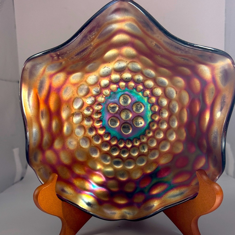 Carnival Coin Dot Ruffled Amethyst Iridescent Bowl/Candy Dish
